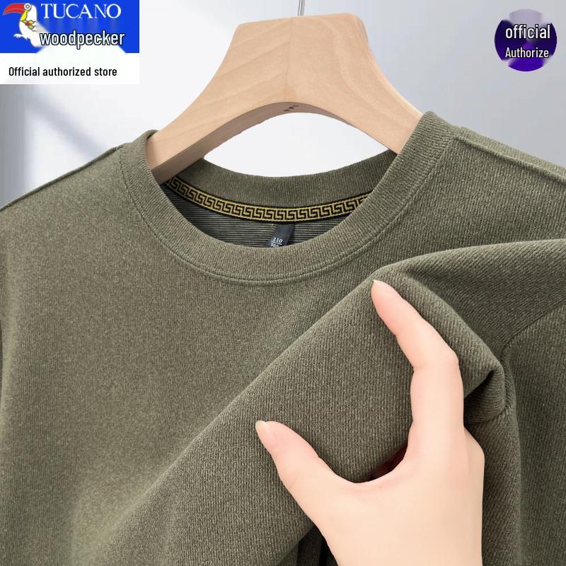Woodpecker Men's 2025 Fleece-Lined Crew Neck Long Sleeve Sweatshirt for Autumn/Winter