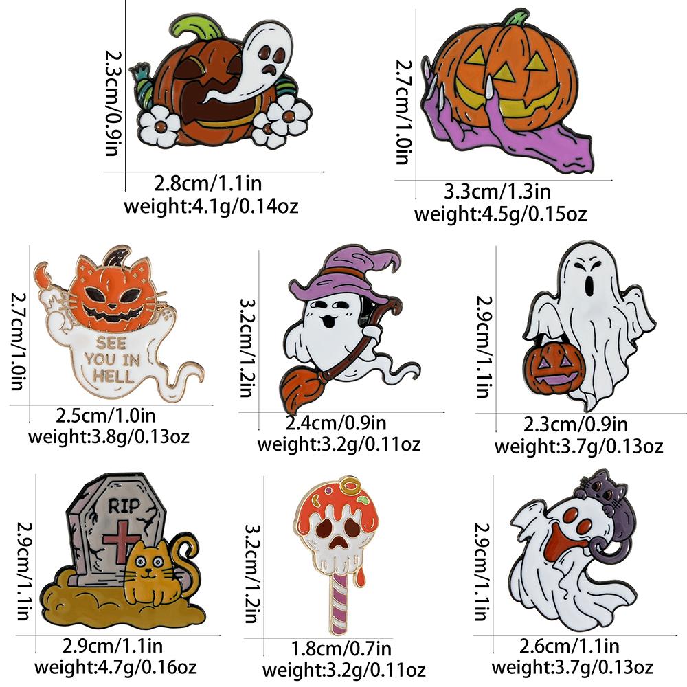 Funny Halloween Badge Creative Pumpkin and Ghost Brooches Horrible Skull Lollipop See You In Hell Spooky Enamel Pins
