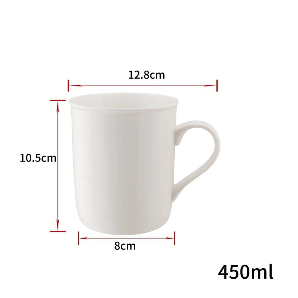 Pair of 2 or 4 White Porcelain Stylish Easy To Microwave and Dishwasher Simple Reinforced Commercial Porcelain Cups Mugs, Cylindrical, (450ml), Hold,