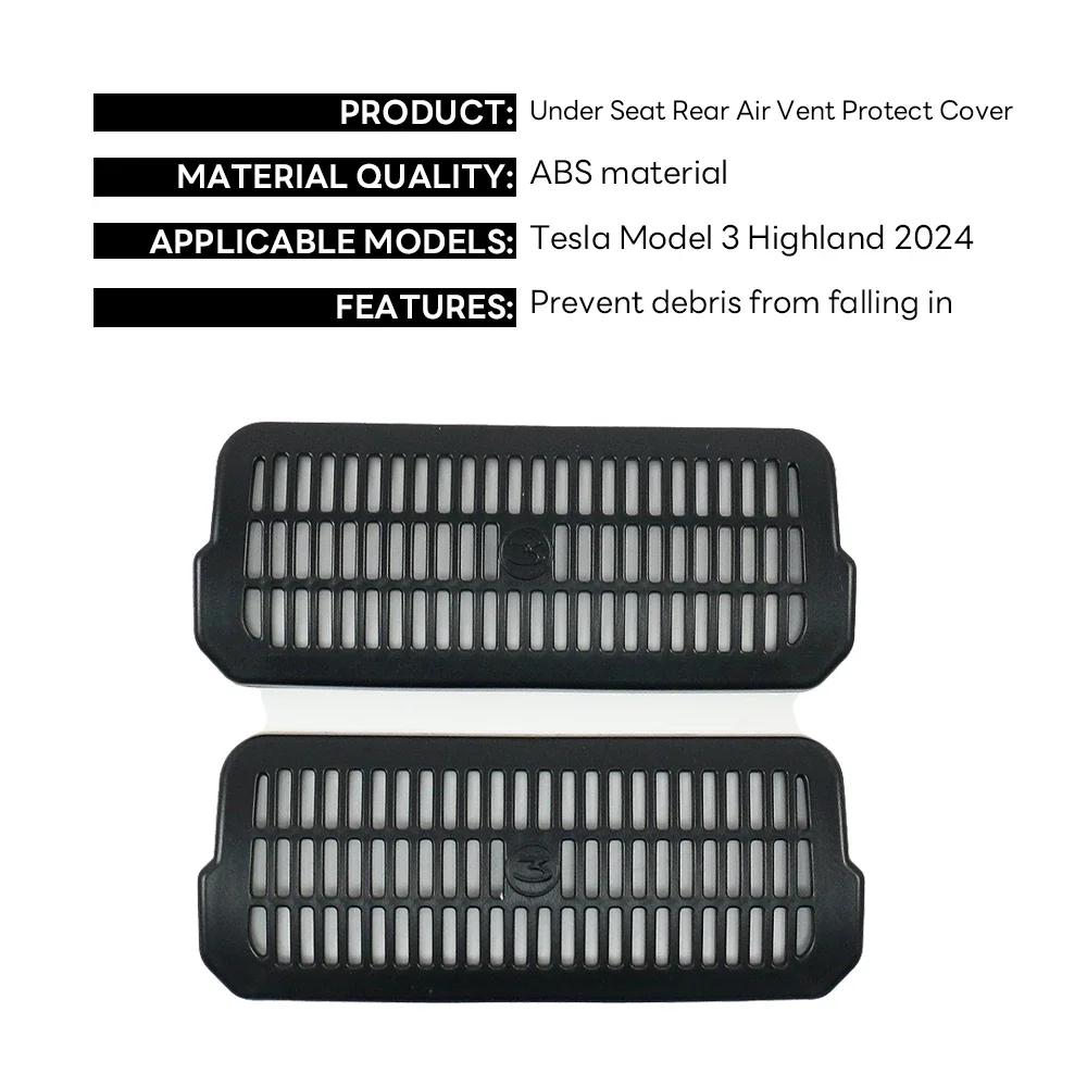 

For Tesla New Model 3 Highland 2024 Under Seat Rear Air Vent Protective Cover M3H Anti-blocking Backseat Outlet Grille Mesh Net