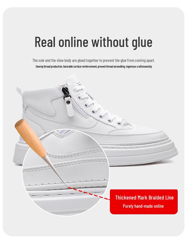 Men's Trendy High-Top Canvas Sneakers - Thick Sole, Zipper, College Style, Youth Casual Shoes