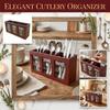 Wooden Cutlery Organizer Box Kitchen Utensil Storage Holder