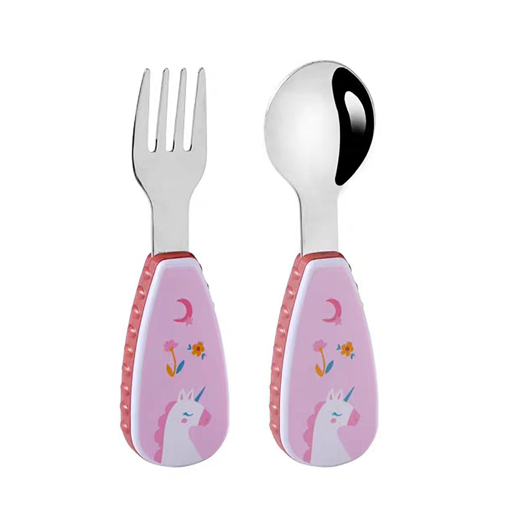 2PCS Cartoon Spoon and Fork Set Lion Rocket Unicorn Cartoon Cutlery 304 Stainless Steel Sturdy and Durable