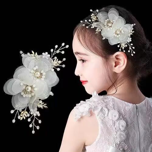 New Korean Bridal Wedding Headgear Children's Petal Hairpin Handmade Pearl Crystal Edge Clip Hair Accessories
