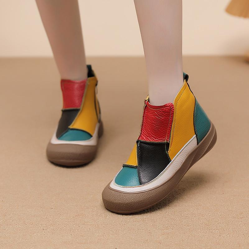 

2025 сочетающиеся по цвету женские ботинки, короткие ботинки, первый слой коровьей кожи, одинарные туфли на одной педали, повседневные 42