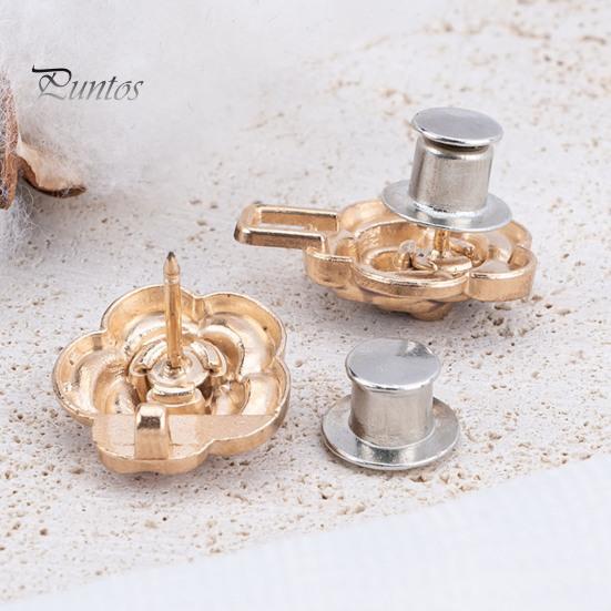 Metal Pants Tightener Pins 1 Pair Rose Waist Pins, No-sew Tighteners, Cincher Detachable Flower for Jeans Skirts Waistband Adjustment Tool