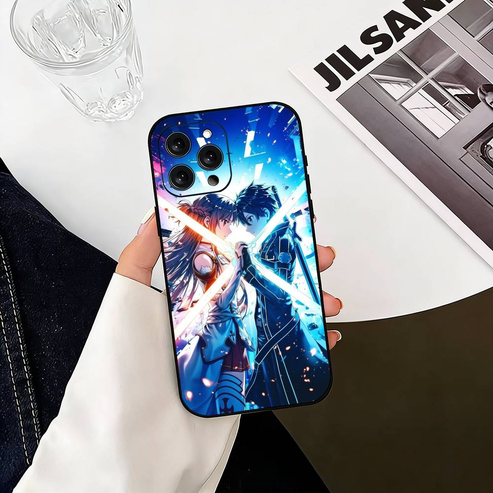 Kirito & Asuna Anime  Phone Case For iPhone 17,16,15,14,13,12,11 Plus,Pro Max,XS,Soft Silicone Black Cover