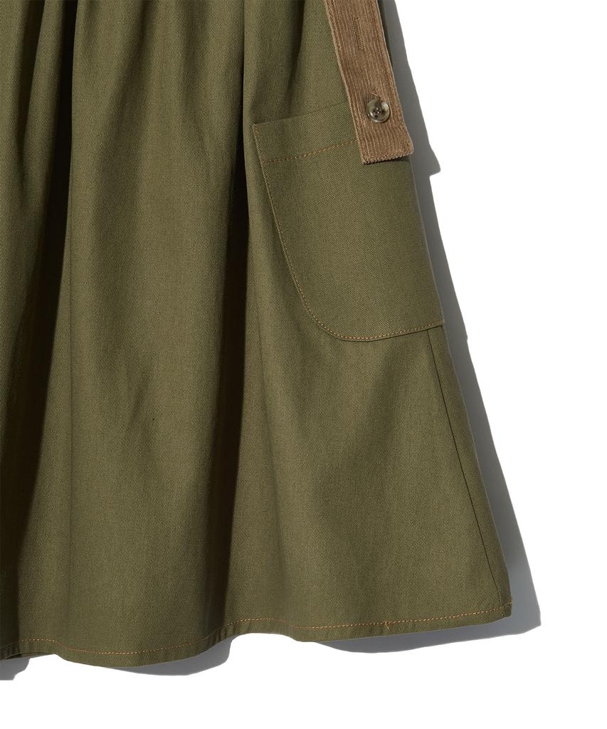 Peace Maker Corduroy Point Cotton Work Midi Skirt (Khaki)