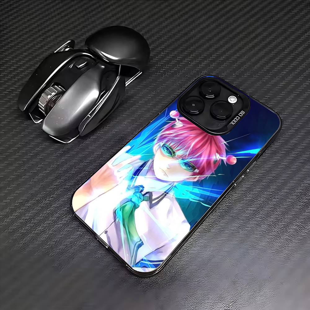 Anime S-Saiki Kusuo Phone Case For iPhone17,16,15,14,13,12,11 Plus,Pro Max Colored Silver Plated Inside Cover