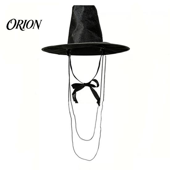 Ancient Scholar Costume Accessory Korean Traditional Hat, Anime Cosplay Accessory, Stage Performance Flat Style Wide Brim Hat Top with Beaded