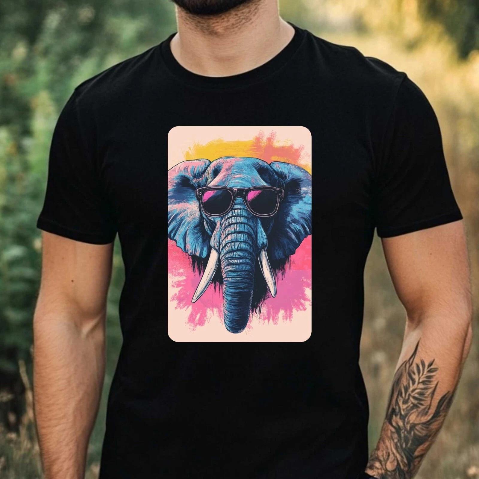 T-Shirt Herren Elefant mit Sonnenbrille Motiv Baumwolle Größe XS bis 5XL XL