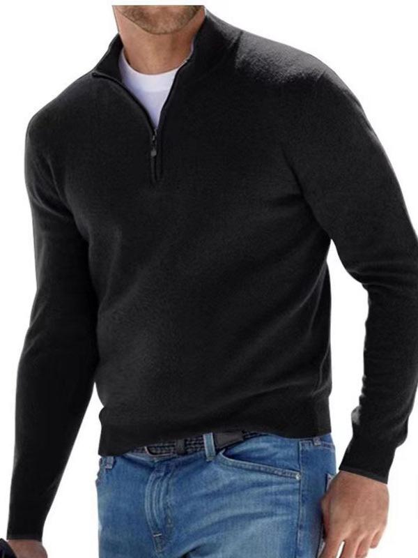 2025 Men's Casual Long Sleeve V-neck Fleece Zipper Polo Shirt