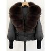 Womens Short Puffer Coat With Real Fox Fur Collar Winter Warm Down Jacket Loose Fit Small Stature