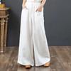 Damen Leinen Palazzo-Hose mit weitem Bein, elastischer hoher Bund, lässig