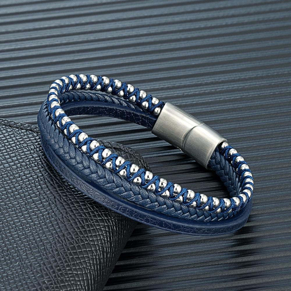 Design Punk Leather Bracelet Men Beaded Multi-Layer Leather Bracelet For Men Year Jewelry Gift
