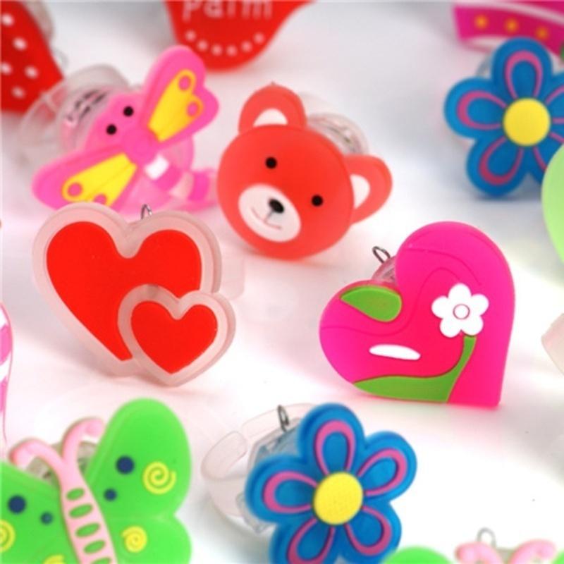 5 PCS Cartoon Finger Ring Toy, LED Flashing Light Toy for Kids Birthday Party Favors,animal and Frui
