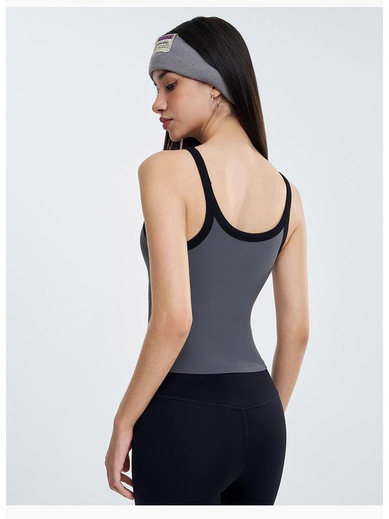 Women's Contrast Color Yoga Vest with Fixed Chest Pad - High-Strength Shockproof Sports Underwear.