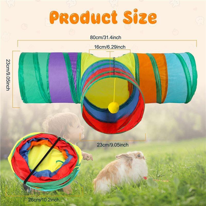 Premium-2X Bunny Tunnels & Tubes Collapsible 3 Way Bunny Hideout Small Animal Activity Tunnel For Dwarf Rabbits Bunny Kitty