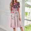 Women's Casual Fashion Round Neck Short Sleeve Print Midi Dress