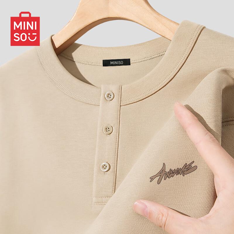 MINISO Men s Henley Long-Sleeve Antibacterial Cotton Blend T-Shirt XL