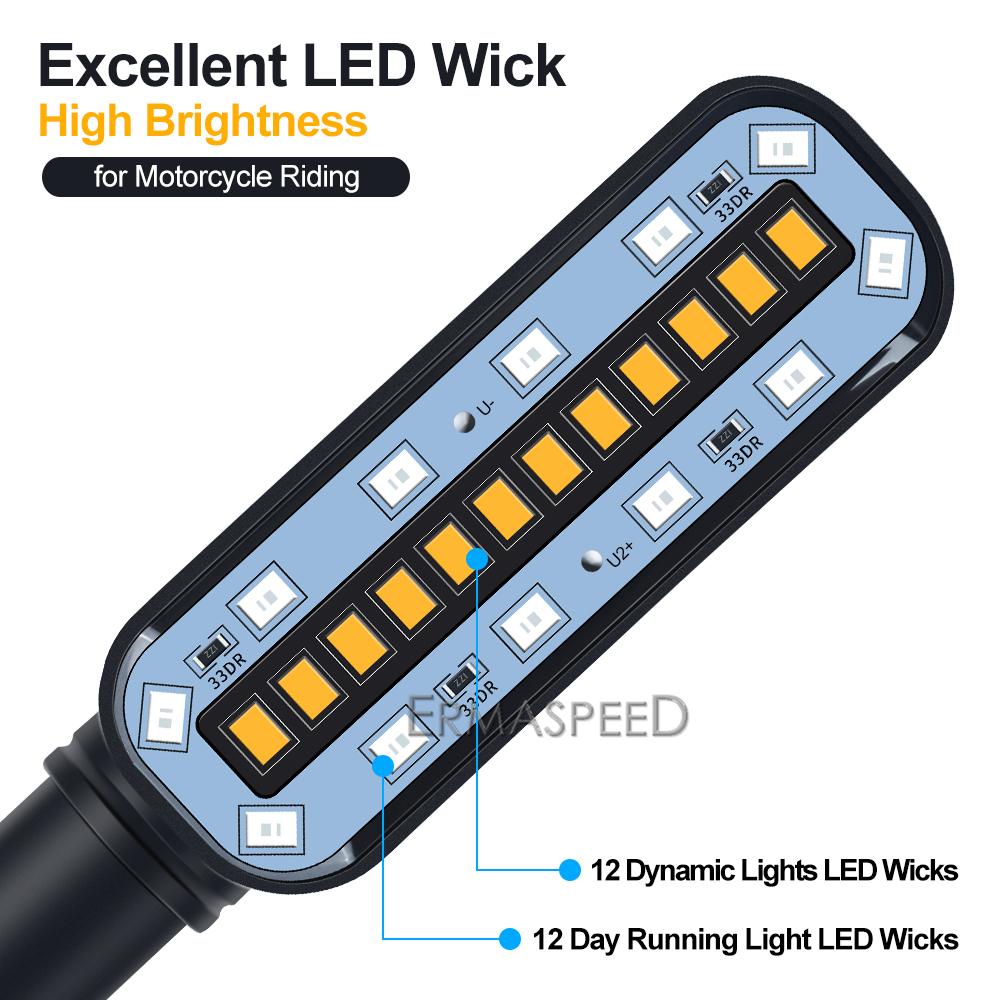 Universal LED Motorcycle Flasher 12V IP68 Waterproof Flowing Water DRL Stop Tail Lamp Indicator Turn Signals Lights