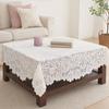 White Lace Tablecloth, Square Scalloped Floral Lace Doily, Elegant Vintage Table Cover for Nightstand End Table Tea Party Home Decor