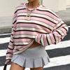 Women's Crew Neck Pullover Loose Fit Long Sleeve Top Striped Pattern Casual Lightweight Sweatshirt for Everyday Wear