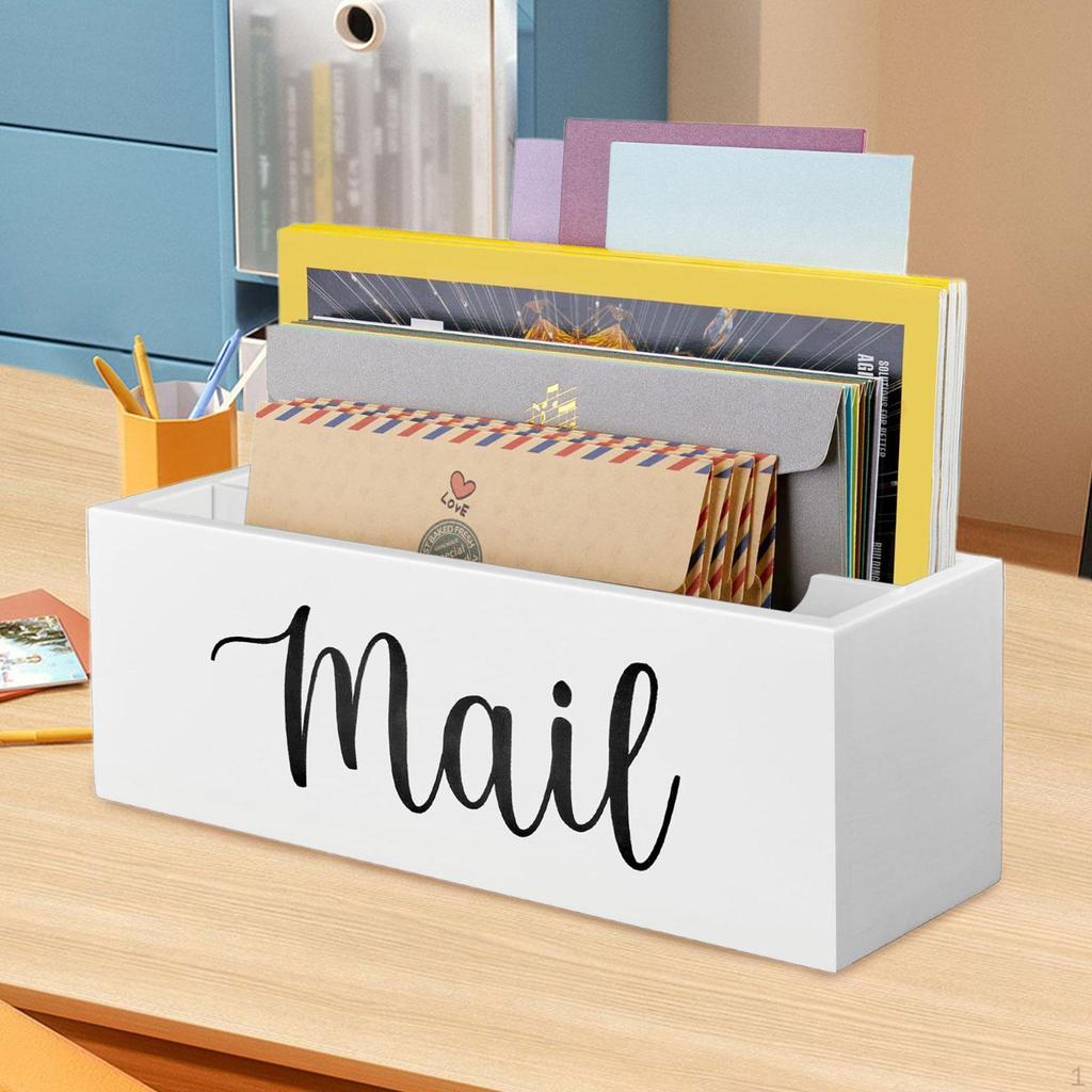 Mail Holder Box Envelope Bill Holders Wood Basket Mails Organizer Countertop, Letter