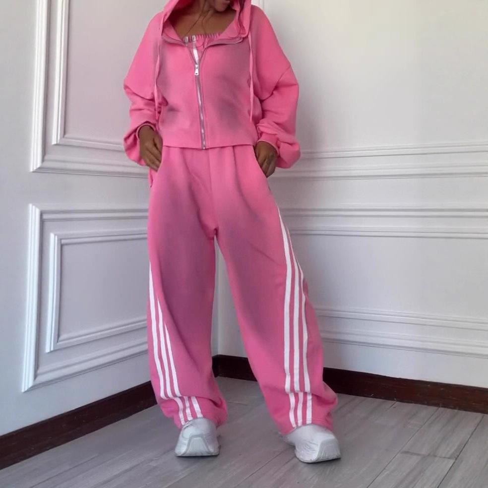 2025 Cross-border European and American Women's Clothing Amazon Sports Long-sleeved Hooded Zipper Casual Pants Commuter Fashion Suit