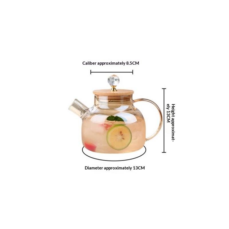 Glass Teapot 1L with Bamboo Lid Heat Resistant Thickened Clear Pitcher for Cold Hot Drinks Kitchen Dining Use