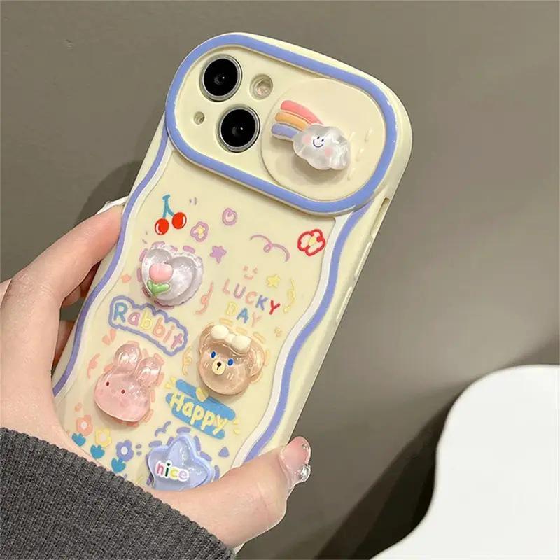 Korean 3D Bear & Rabbit Window Slide Camera Case for iPhone 16, 15, 11