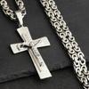 Jesus Stainless Steel Cross Pendant Necklace Men Link Chain Charm Necklace Cool Boys Orthodox Pendant Necklace Jewelry Gift