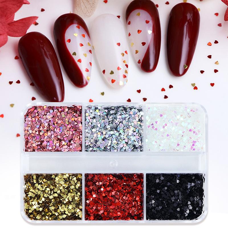 DIY Nail Art Design Colorful 1mm Mini Laser Heart Nail Glitter Sparkling Love Nail Decoration Nail Salon Design Cute Accessories