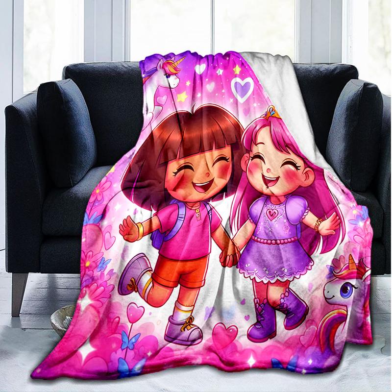 1PC Cartoon Do-ra Flannel Blanket, Use for Birthday/Holiday Gift, Soft Blanket for Sofa/Bed/Camping/Office/Tourism Use,All Seasons