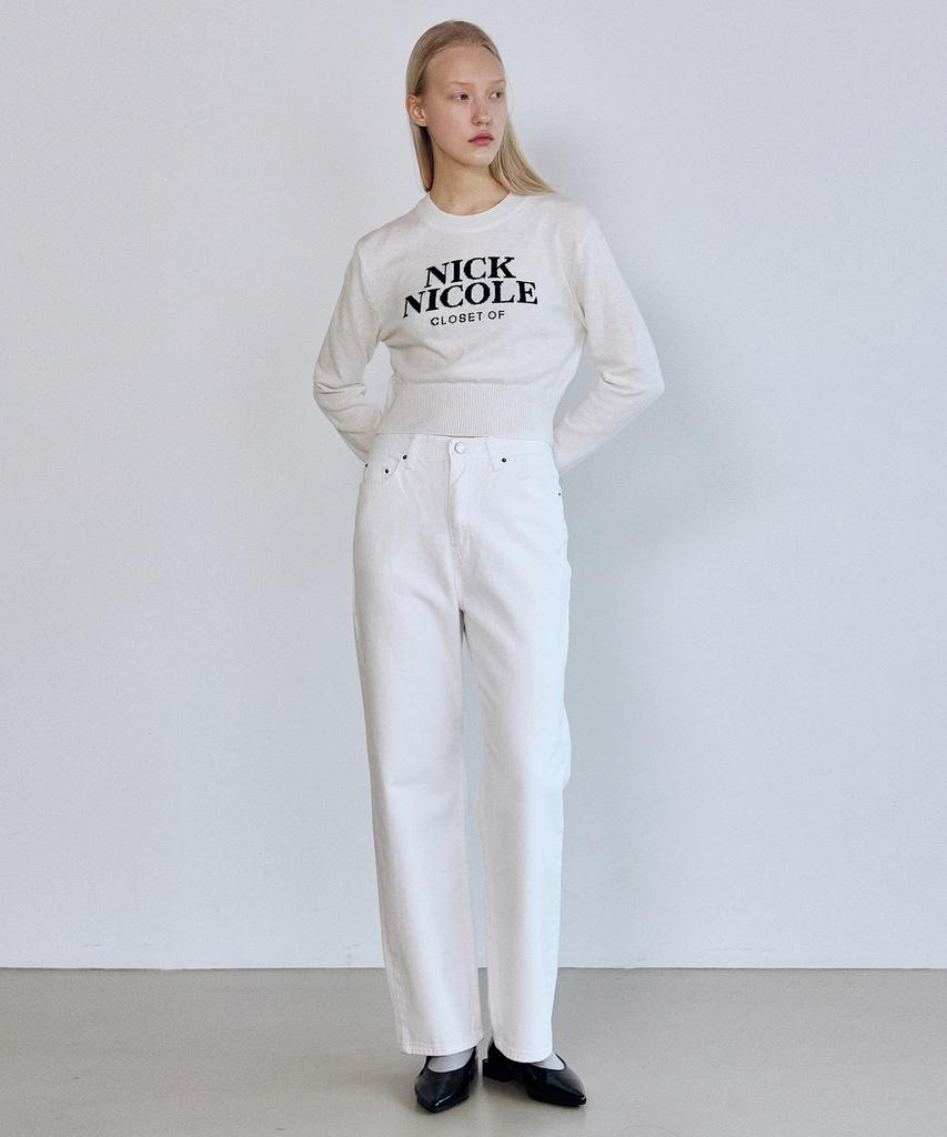 Nigaennikol Cashmere Nicole Logo Crop Jacquard Knit_Ivory