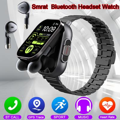2 In 1 AMOLED Screen Smart Watch Men With Earbuds Bluetooth Headset Speaker Tracker Music Sport Watch Men Waterproof Smart Watch