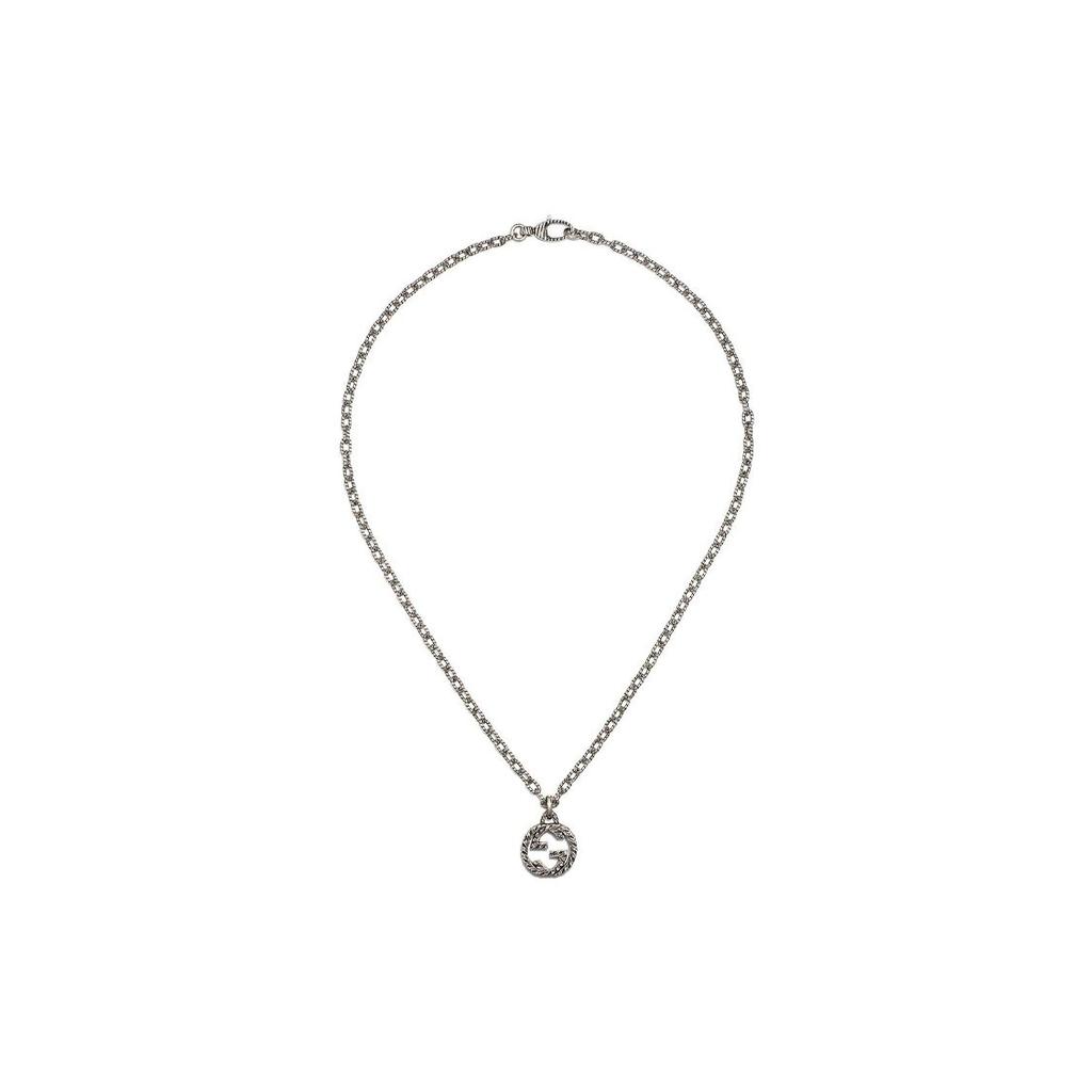 Gucci Interlocking Double G Pattern Matte Silver Necklace Women necklace 455307J8400