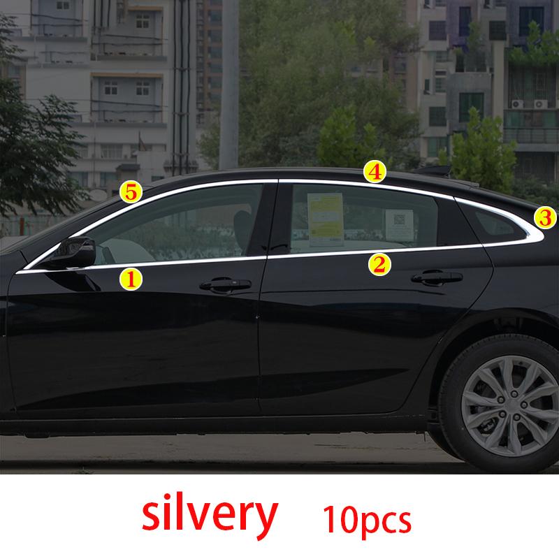 Car Accessories For Chevrolet Malibu 2016- Stainless steel black Exterior Window Molding Strip Sill side Cover Trim 10pcs silvery