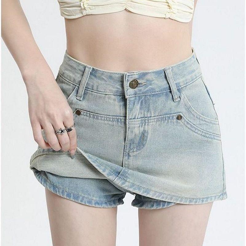 Light Color Bodycon Short Skirt Denim Half Skirt Women High Waist Slimming A-line Skirt Summer Hot Girl Anti-exposure Skirt
