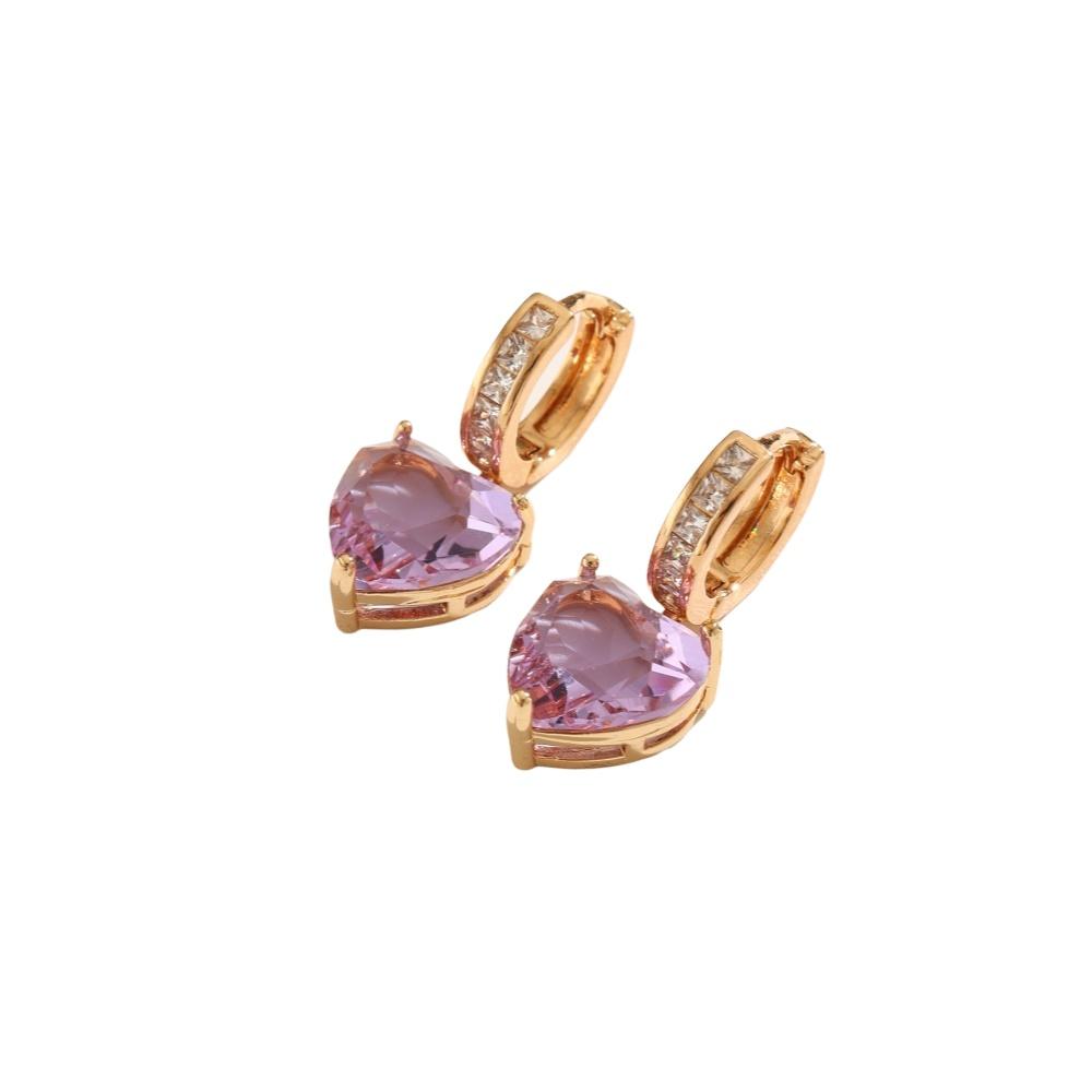 1 Pair Fashion Purple Heart Shape Artificial Crystal Dangle Earrings for Women Zirconia Earring Jewelry Wedding Party Accessories