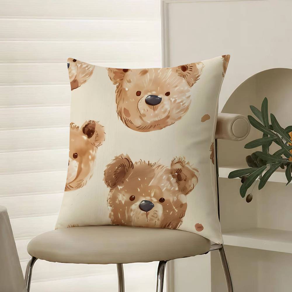 Childish-hearted And Friends Teddy Bear-B Pillow Case Comfort Sofa Bed Silky Elegant Invisible Zipper Decorative Cushion Cover
