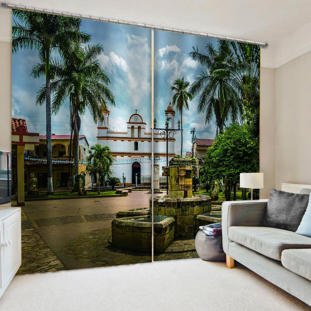 Krajobraz natury Morze Ogród Drzewo Elegancki nadruk Zacieniające Zasłony okienne dla dzieci Salon Sypialnia Łazienka Drzwi 2 sztuki Tanie