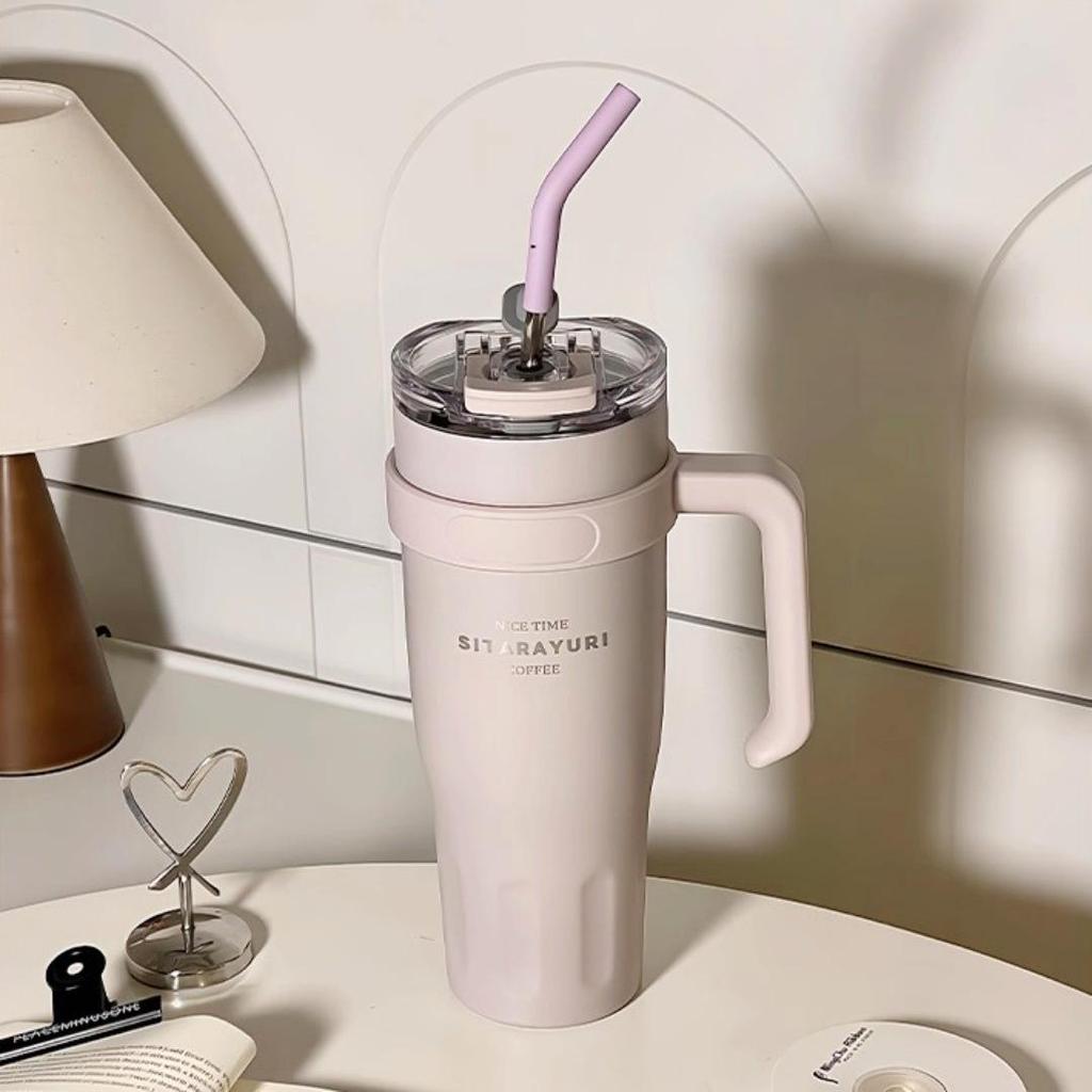 Stylish Large Capacity Stainless Steel Thermos Cup with Handle for Couples