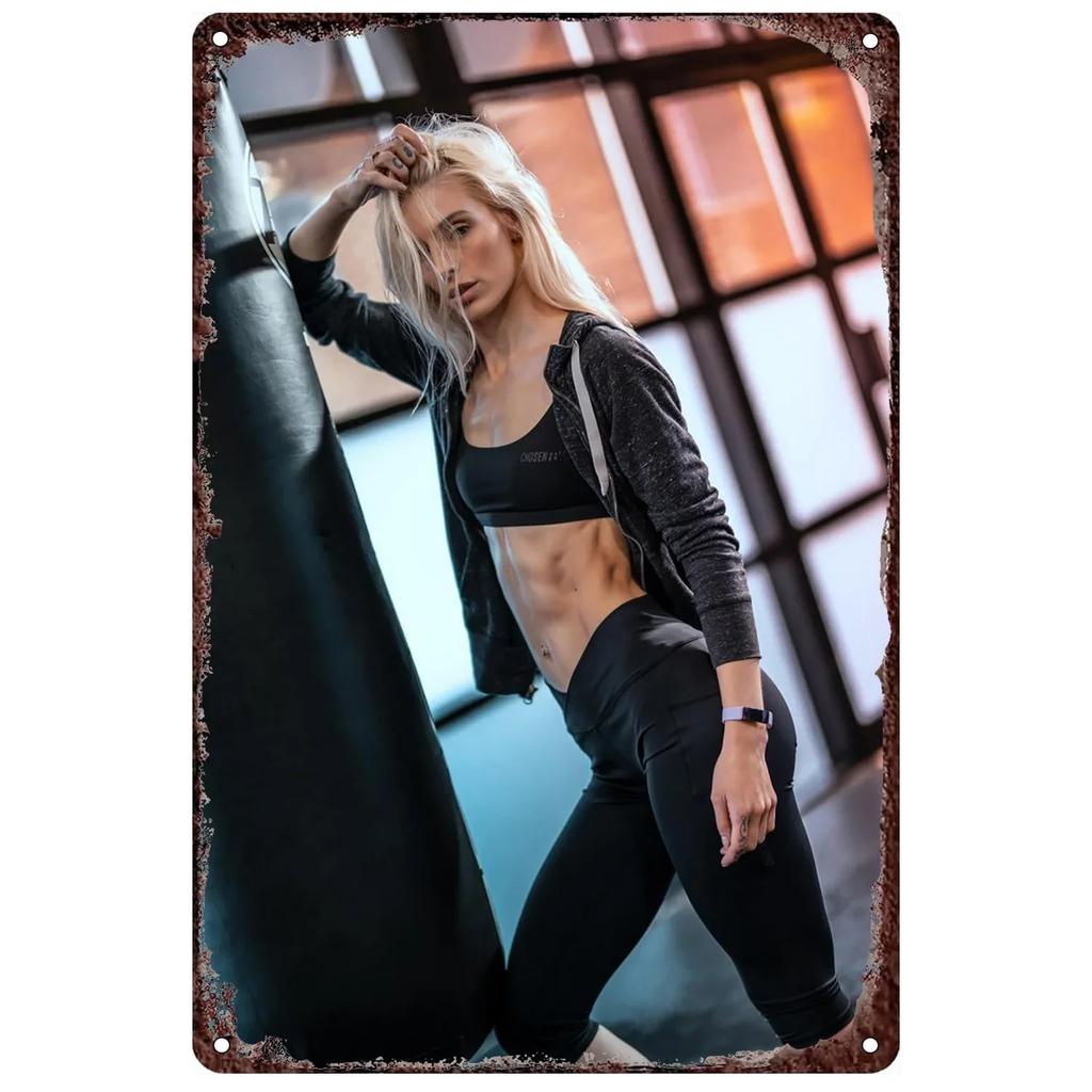 Metallblechschilder Plakette Pinup Muskel Wanddekoration Vintage Kunstposter Eisenmalerei für Fitnessstudio Man Cave Heimcafé Gartenclub Bar
