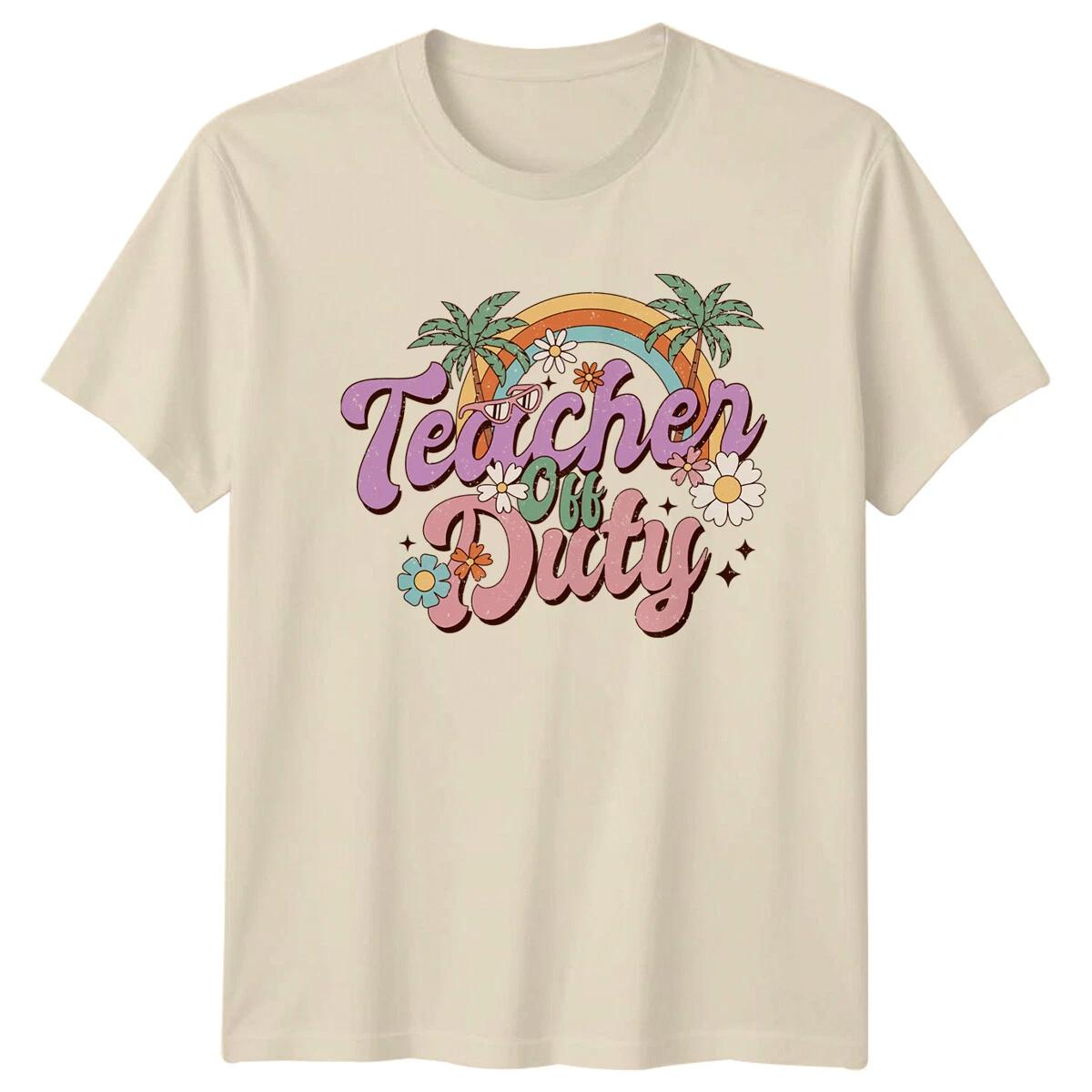 Teacher Off Duty Retro Palm T-Shirt, Summer Vacation Teacher Shirt XL