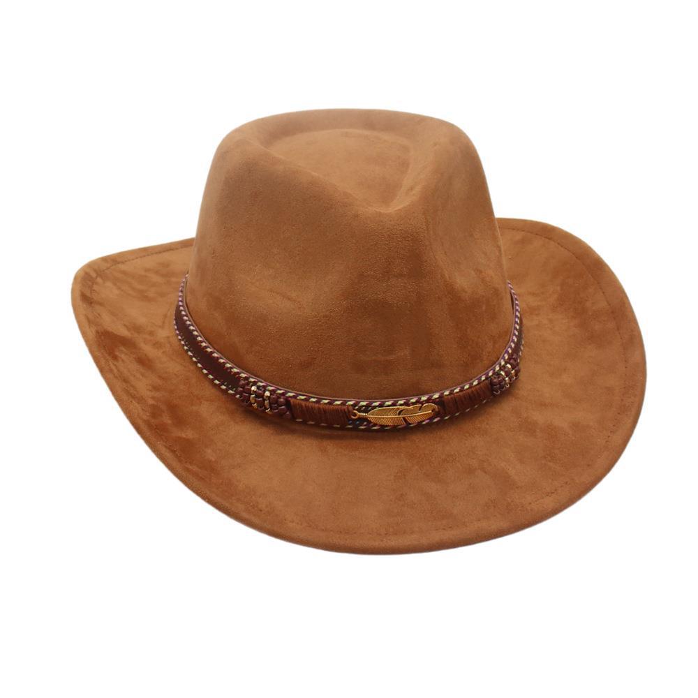 American French Jazz Hat Cowboy Hat Men'S And Women'S Top Hat Ethnic Style Spring And Summer High Sense Imitation Suede Western