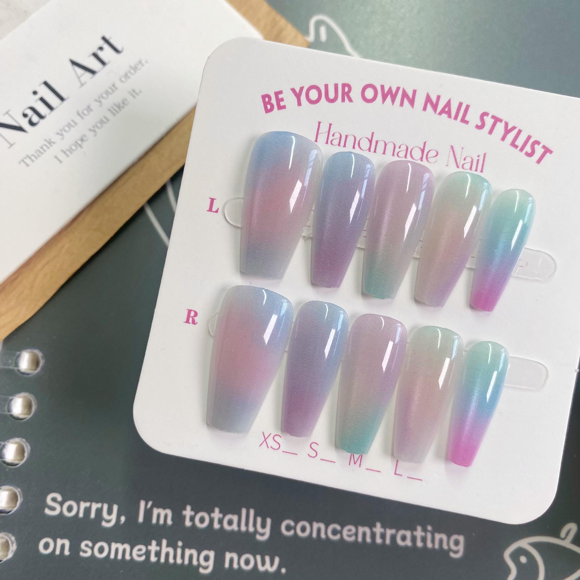 

Iridescent Cat Eye Press-On Nails - Macaron Gradient, Medium Tapered, 10-Piece Set