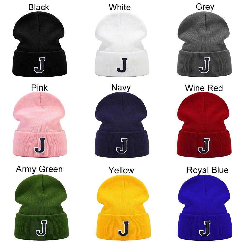 Unisex Letter A-Z Embroidery Beanie Hat for Men Women Winter Knit Caps Soft Ski Hat