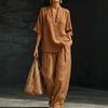 Damen Lässiges V-Ausschnitt Kurzarm Top & Weite Hosen Zweiteiliges Set, Lockeres Entspanntes Outfit für den Sommer