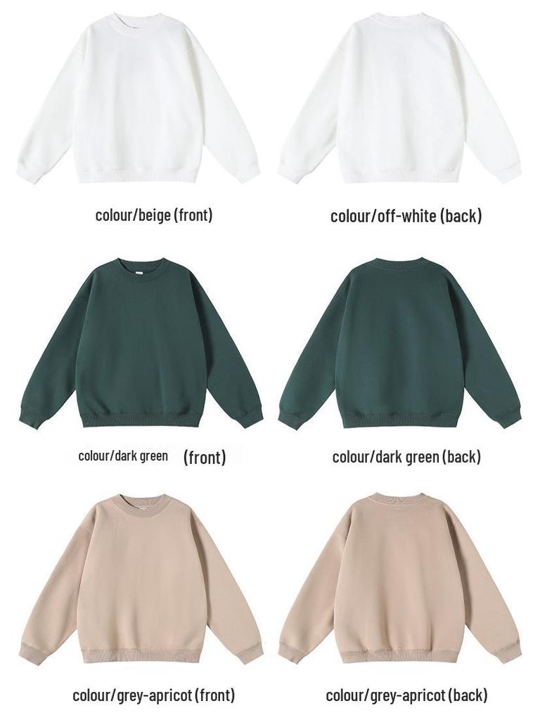 2025 Women's Solid Color Round Neck Sweatshirt - Basic Style, Trendy Brand, Loose Fit, Casual Fleece, Long Sleeve, Hoodless Top